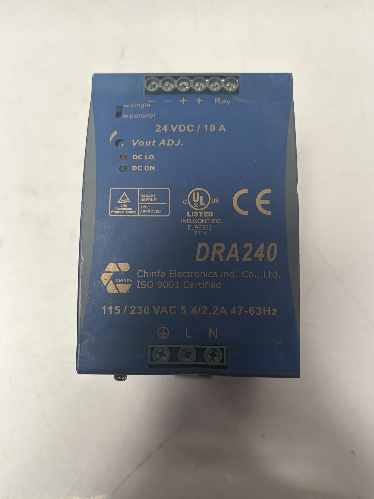 Chinfa DRA240-24A 24VDC 10A 240W DIN Rail Power Supply