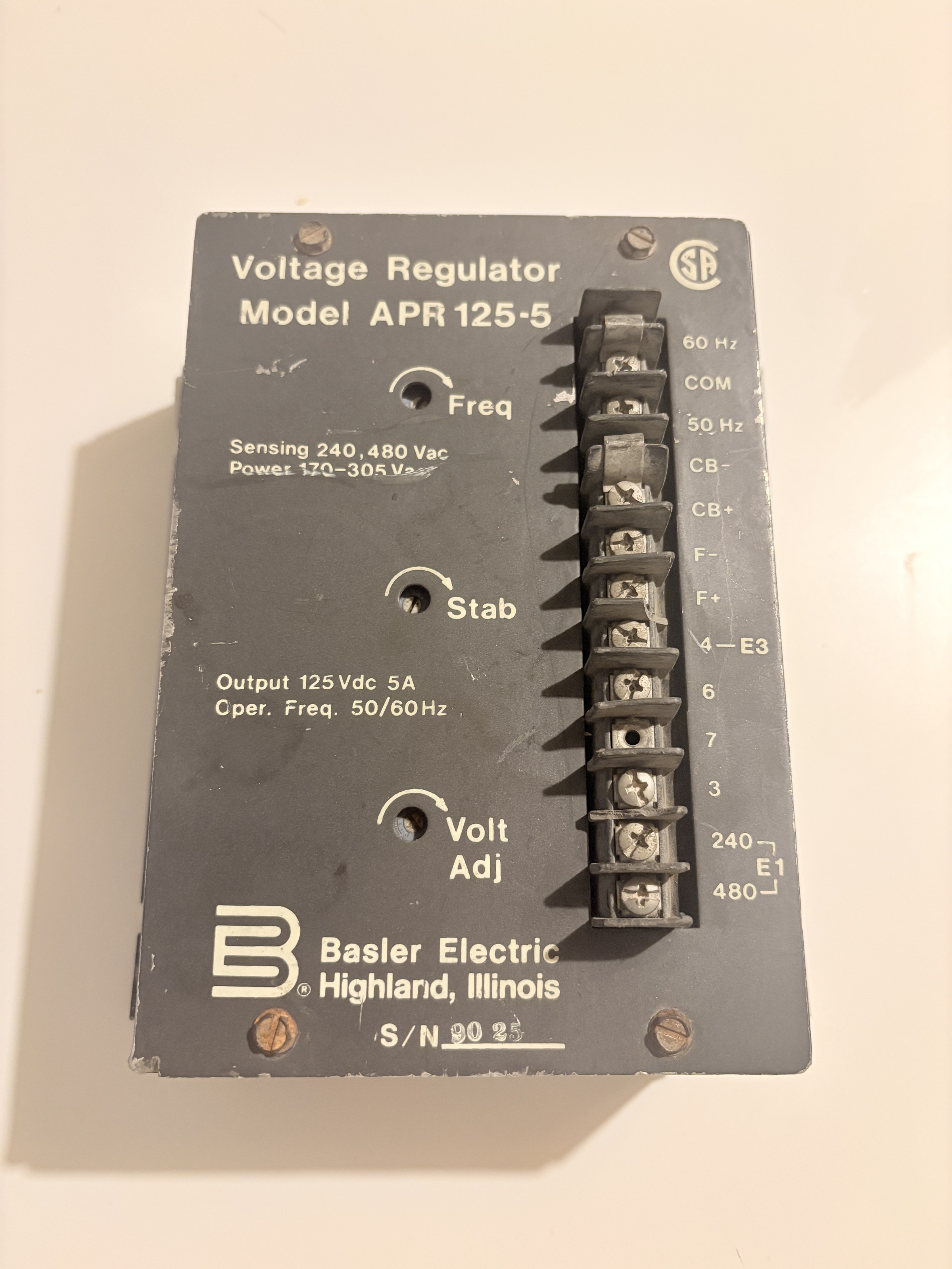 Basler Electric APR 125-5 Automatic Voltage Regulator 9168800100