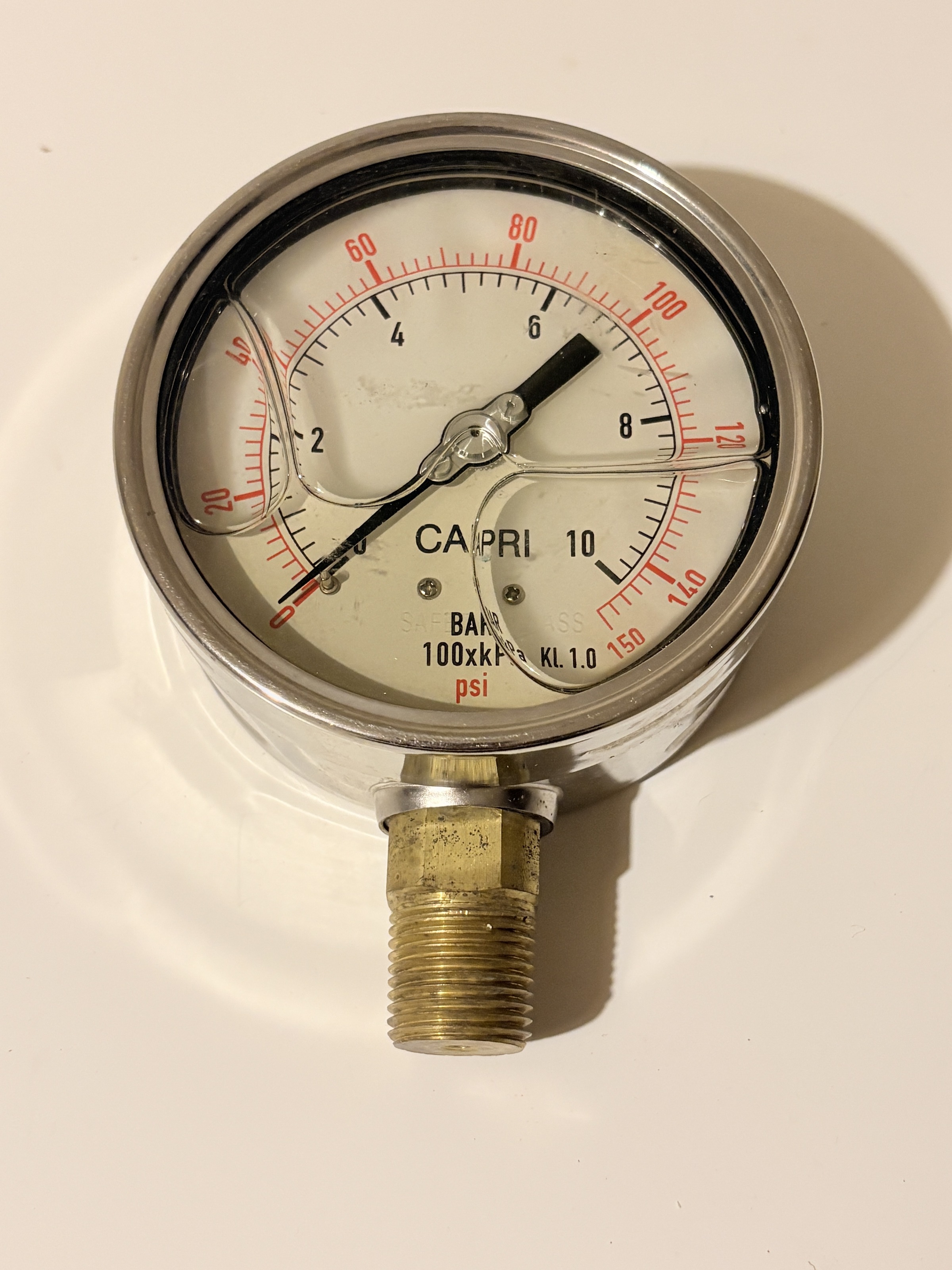 CAPRI 0-10 Bar 0-160 PSI Stainless Pressure Gauge