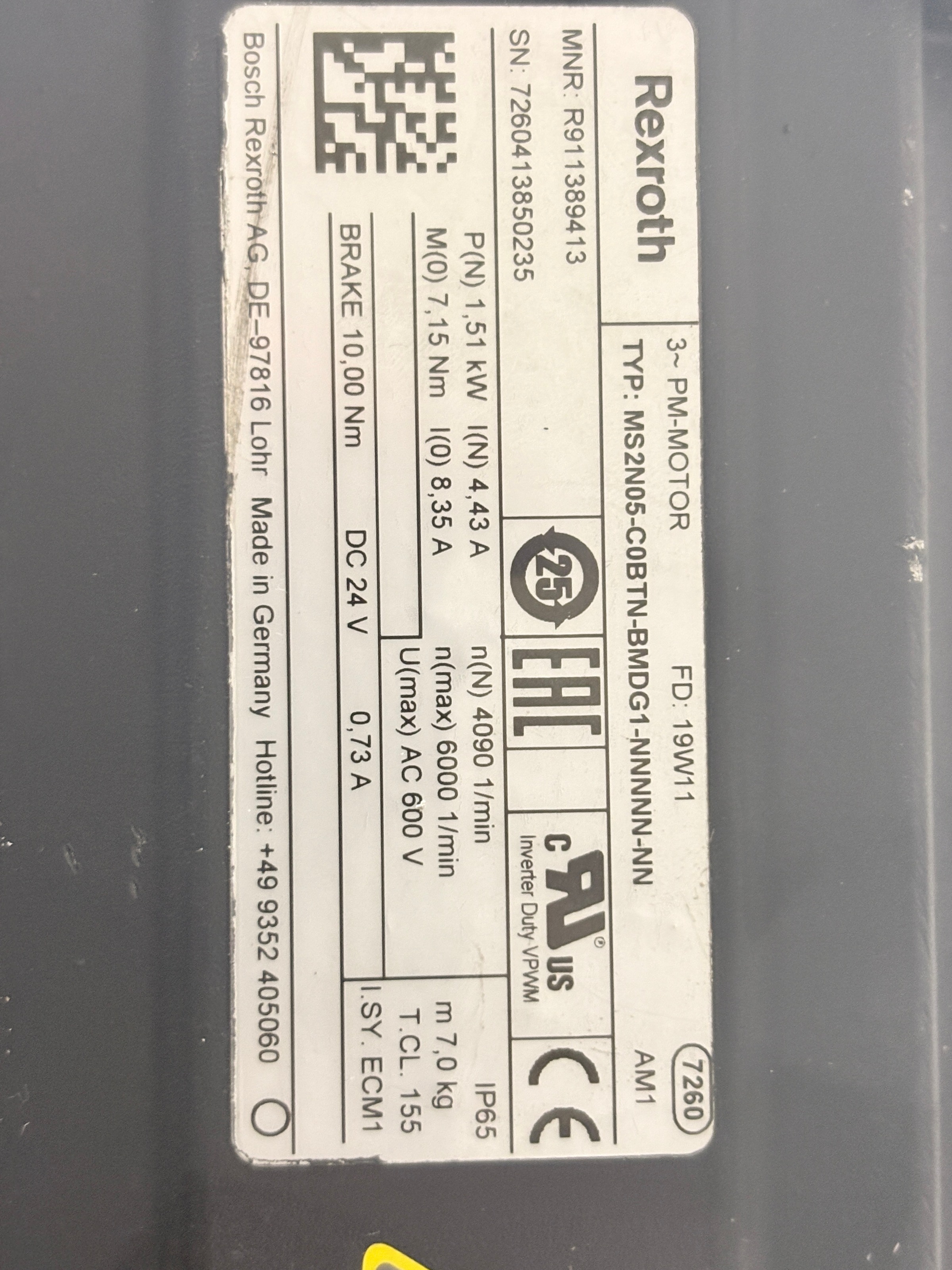Bosch Rexroth R911389413 MS2N05 Servo Motor 1.51kW 4