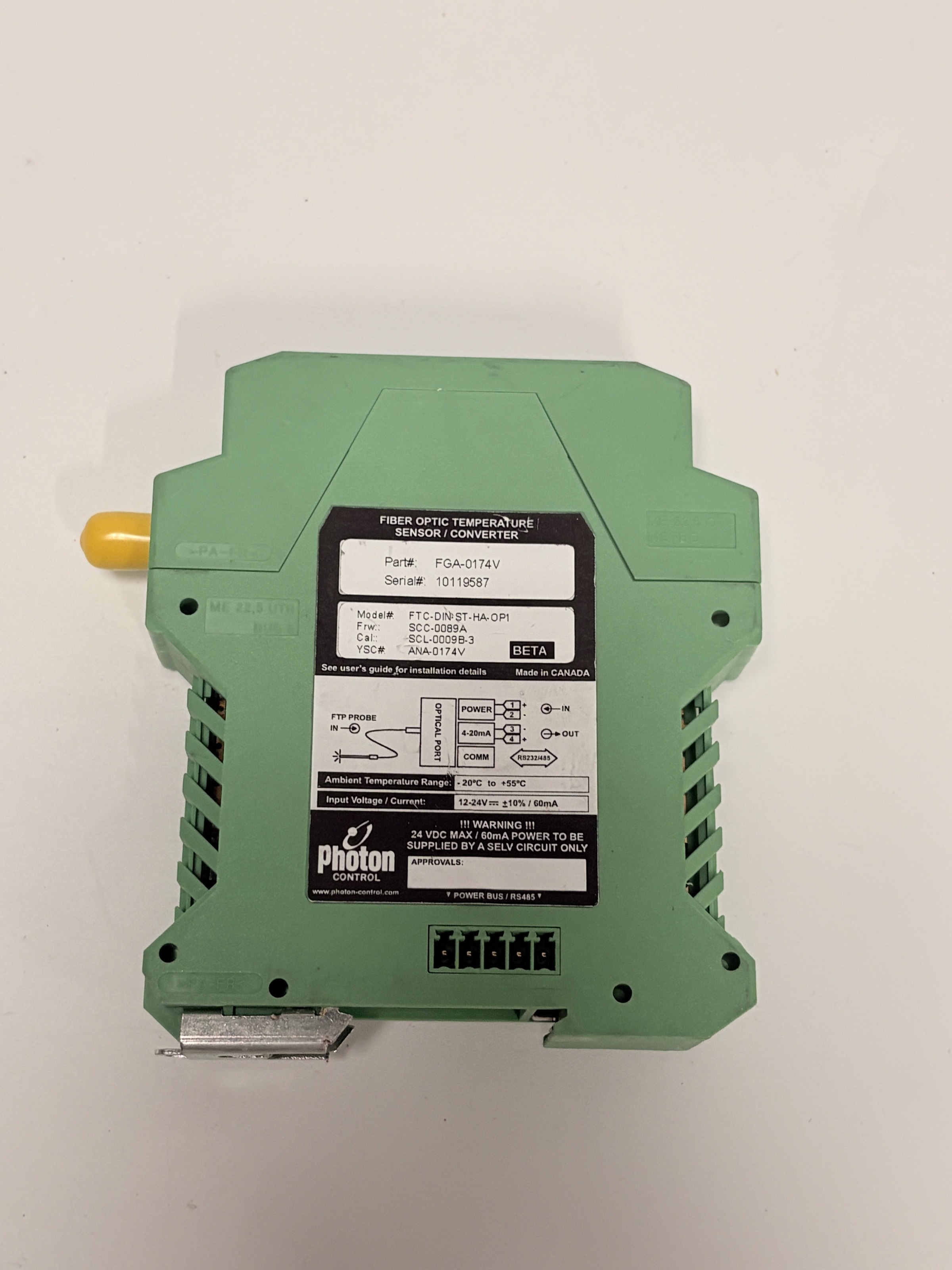 Photon Control FGA-0174V FTC-DIN-ST-HA-OP1 Fiber Optic Temp Converter