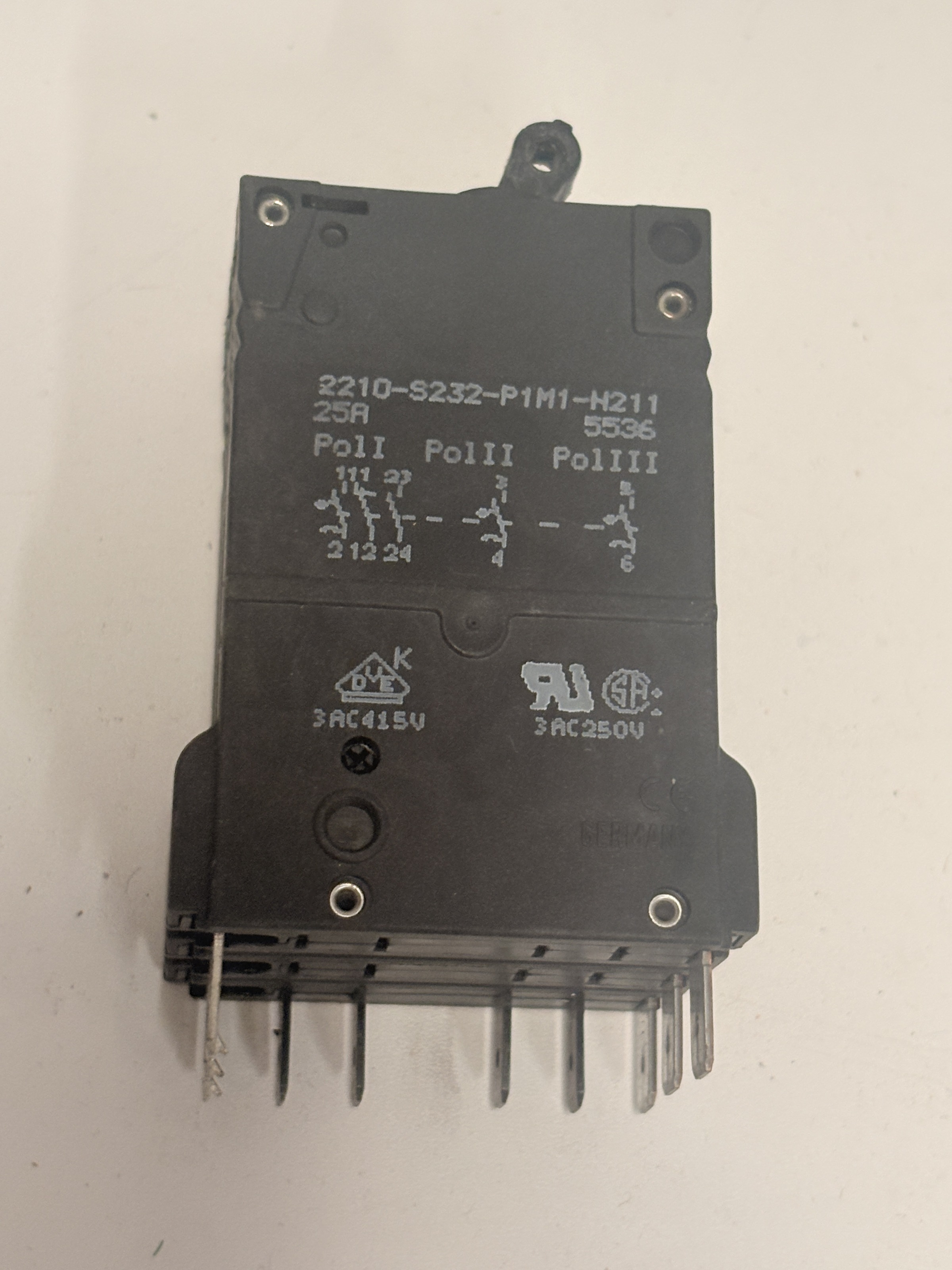 E-T-A 2210-S232-P1M1-H211 25A 3-Pole Circuit Breaker