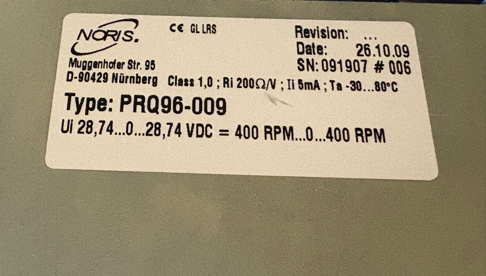 Noris PRQ96-009 Pitch Indicator Gauge RPM Meter 2